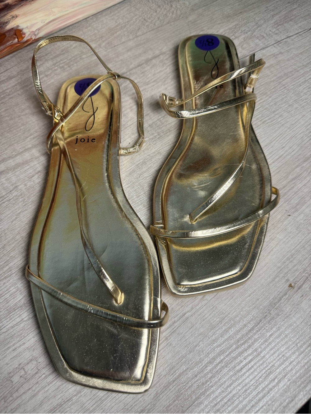 Joie Gold Minimalist Strappy Square-Toe Sandals
